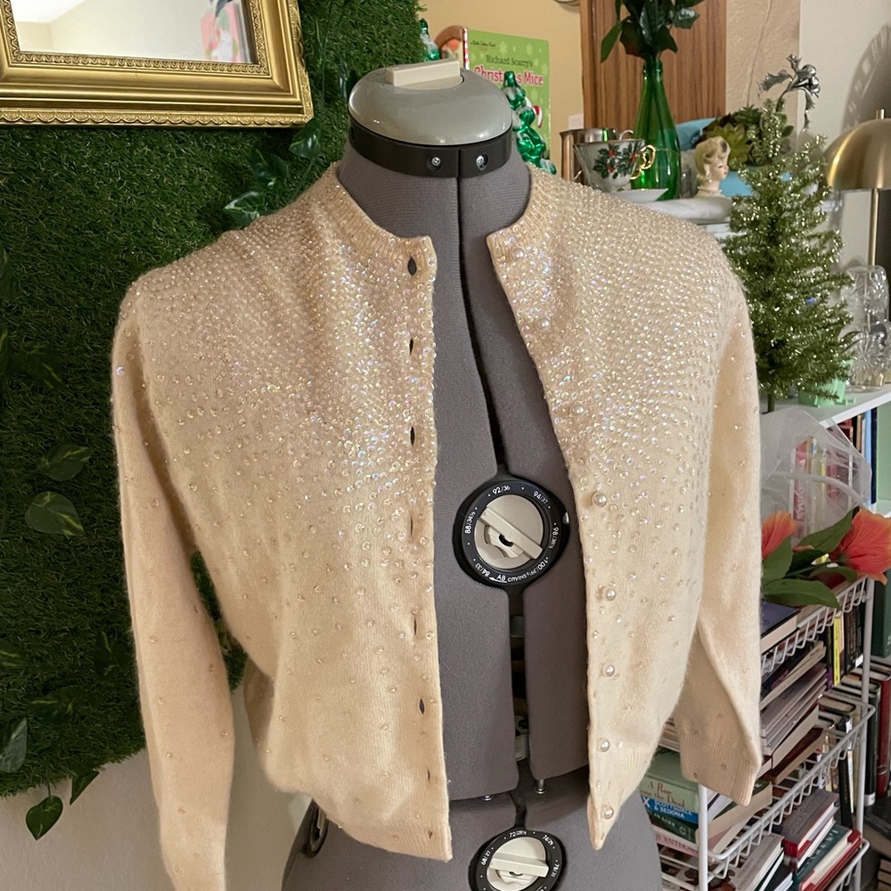 Vintage Cream Sequin Cardigan